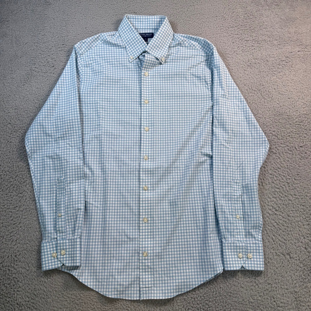 Peter Millar Crown Crafted Mens Medium Blue Gingham Performance Button Down